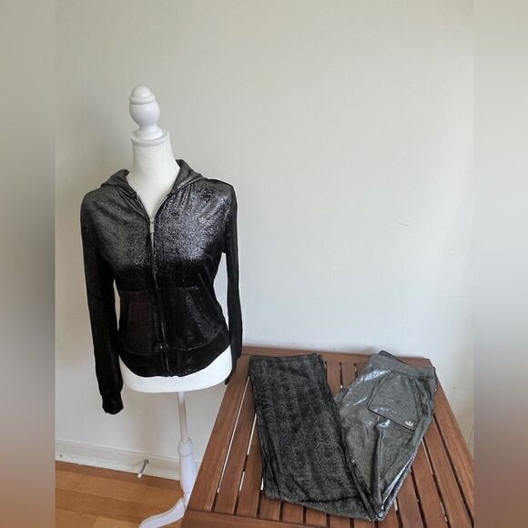 NWT Juicy Couture shine velour Jacket+mid rise wide leg pant S(Matching Set) - Picture 1 of 16
